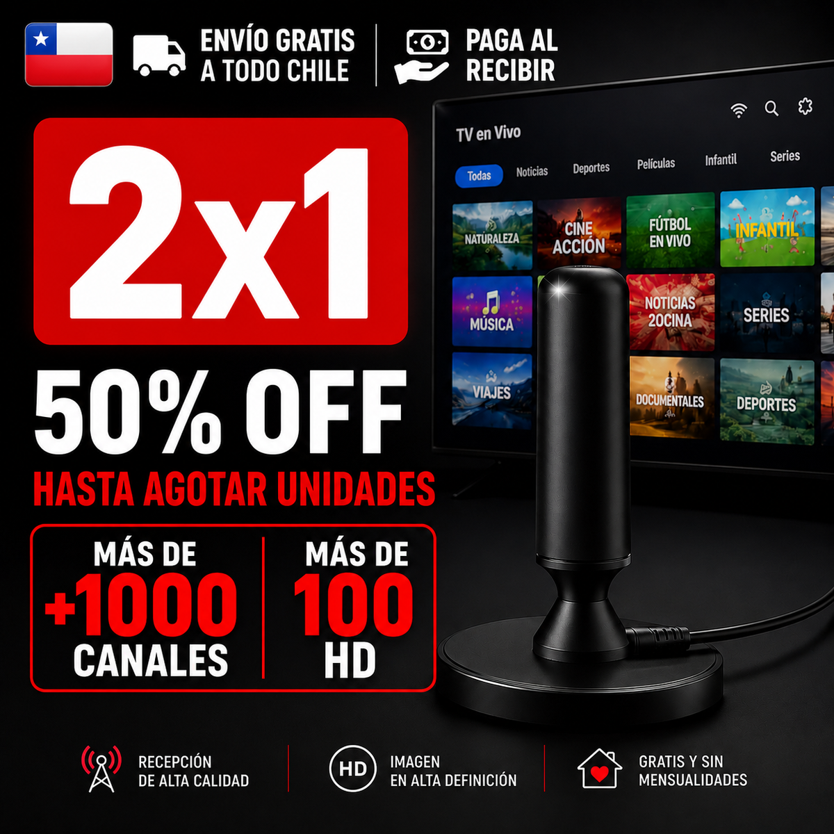 Disfruta de canales Full HD +1000 Canales, Películas y Series Gratis