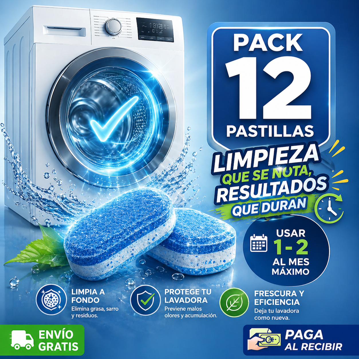 Pack 12 Pastillas MAX limpia lavadora - Deja Tu Lavadora como Nueva