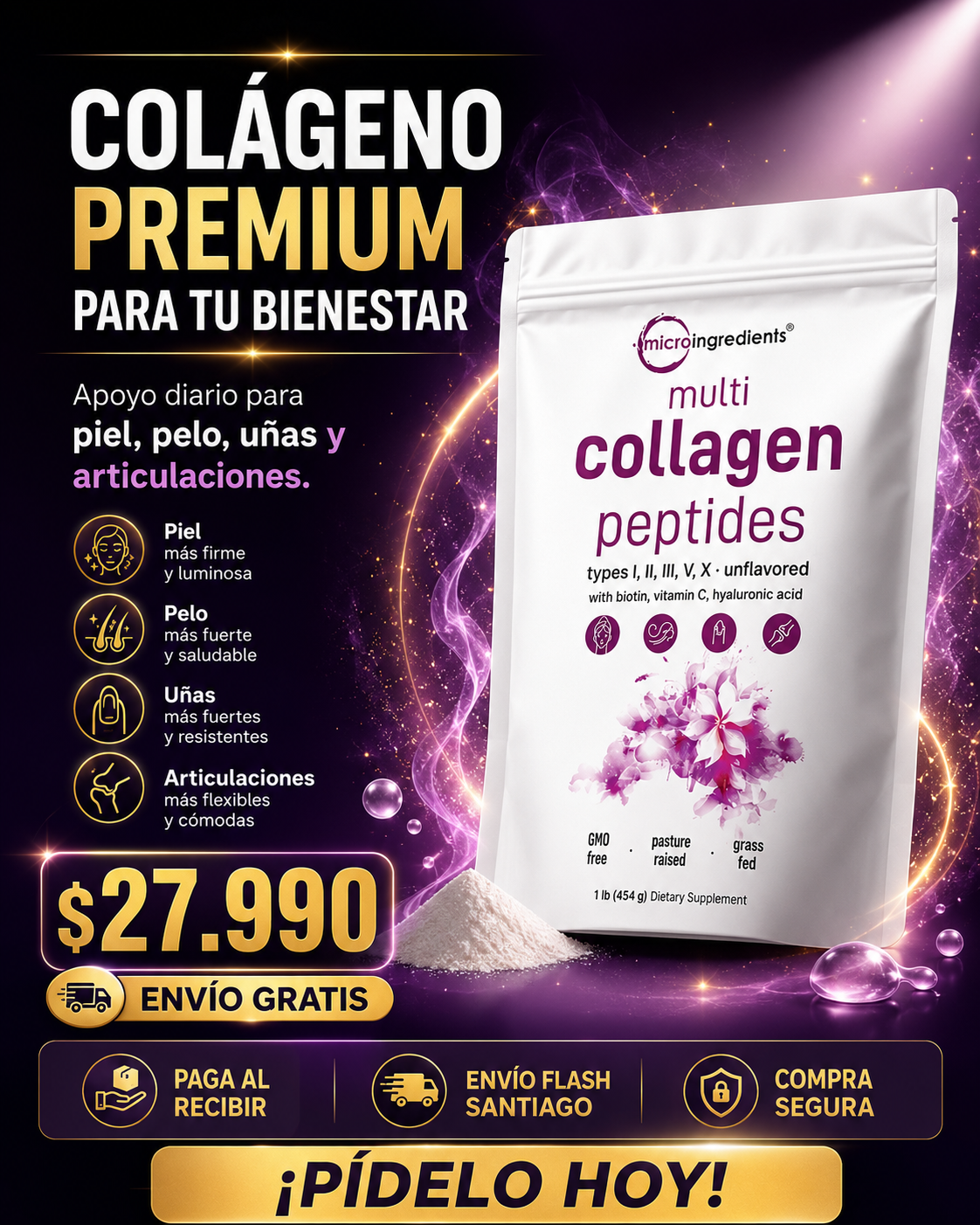 Collagen Peptides Multi con Biotina, Vitamina C y Ácido Hialurónico