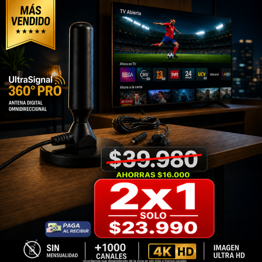 UltraSignal 360° Pro® – Antena TV Digital TDT 4K UHD Élite +1000 Canales